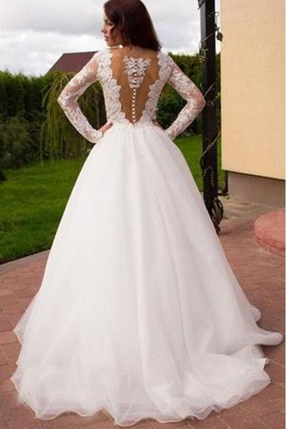 Shop See Through Long Sleeve Lace Celebrity Formal Wedding Dress with Sleeves,GDC1344-Dolly Gown