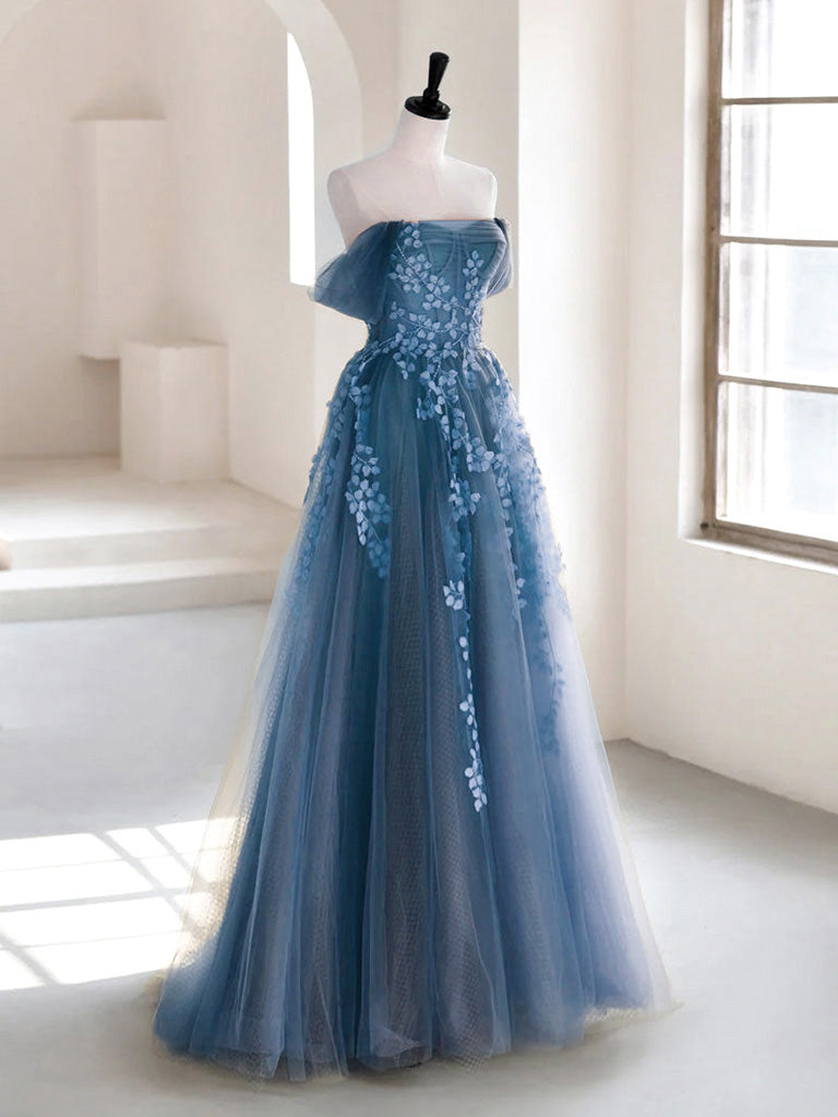 Dolly Gown Fairy Dusty Blue Tulle Floral Lace Boho Prom Dress