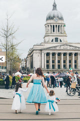 Short Blue Polka Dot Wedding Dress with 3/4 SleevesTea Length Short Vintage Wedding Dress,20110943-Dolly Gown