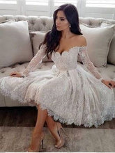 Short Lace Off Shoulders Wedding Dress Short Prom Dress with Sleeves,GDC1159