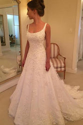 Show-Stopping A line Scoop Neck Lace Bridal Wedding Dress,GDC1153