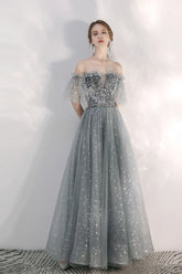 Silver Gray Sparkly Sequins Prom Dress - DollyGown
