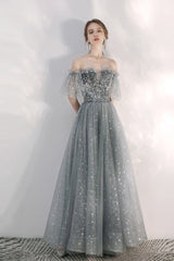 Silver Gray Sparkly Sequins Prom Dress - DollyGown
