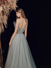 Silver Grey Strapless Occasion Prom Dress Wedding Dress - DollyGown