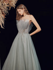 Silver Grey Strapless Occasion Prom Dress Wedding Dress - DollyGown