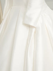 Simple Ball Gown Silk Wedding Dress with Sleeves - DollyGown