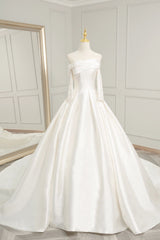 Simple Ball Gown Silk Wedding Dress with Sleeves - DollyGown