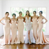 Simple Long Strapless Mermaid Bridesmaid Dresses Fall Bridesmaid Dresses FS057