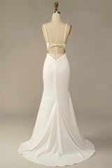Simple Mermaid Low Back Silk Wedding Dress - DollyGown