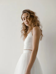 Simple Two Piece Wedding Top and Tulle Skirt - DollyGown