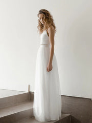Simple Two Piece Wedding Top and Tulle Skirt - DollyGown