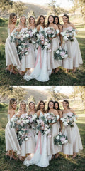 Simple Dusty Strapless Tea Length Bridesmaid Dresses,GDC1064