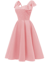 Vintage Short Pink Prom Dress for Teens with Ruffle Straps Pink Homecoming Dress1626P