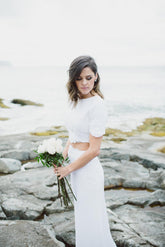 Sophisticated Two Piece Short Sleeves Beach Wedding Dress,20082348