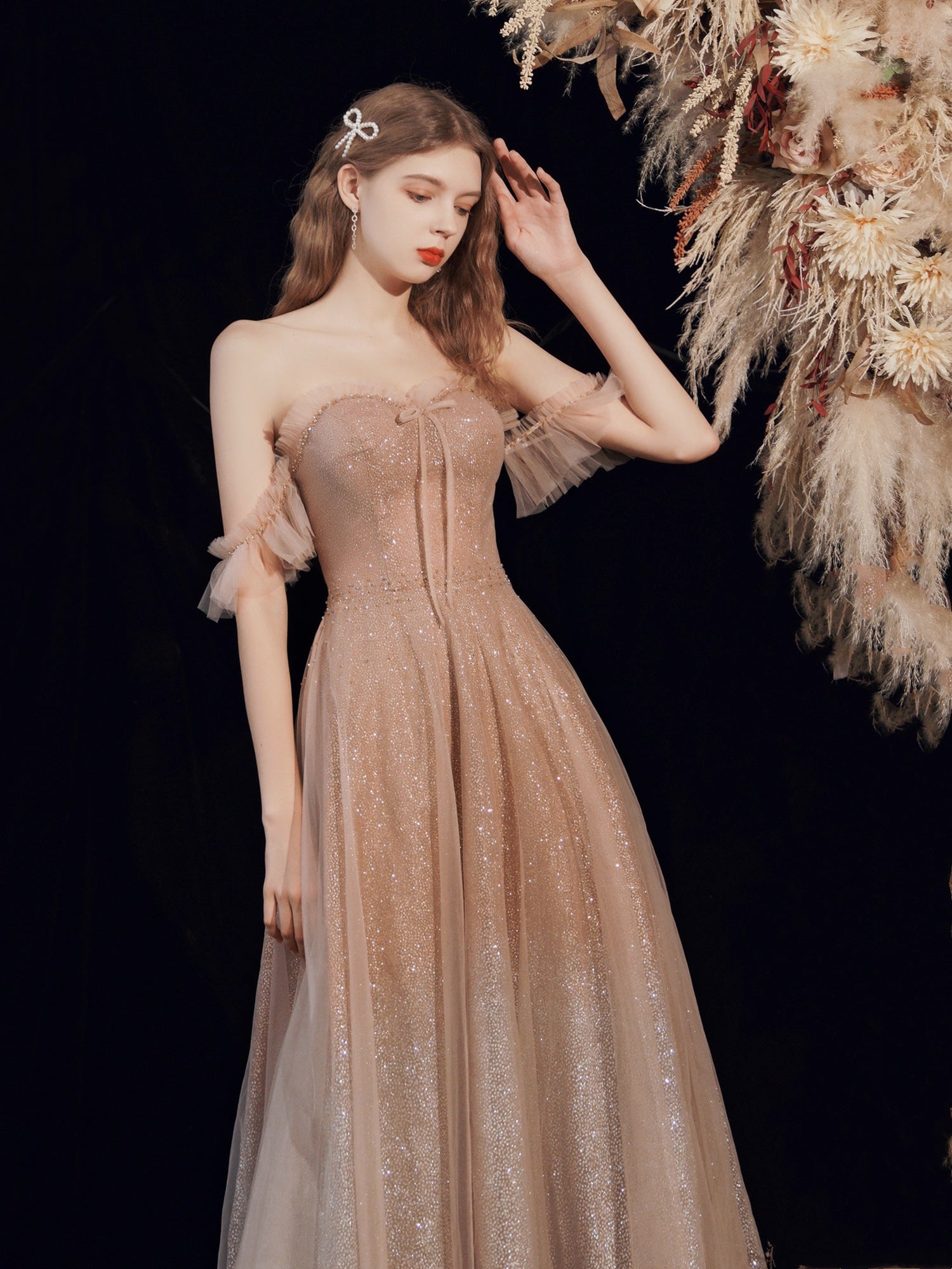 Sparkly Champagne Sequins Long Prom Dress - DollyGown