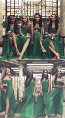 Strapless Emerald Green Bridesmaid Dress with Side Slit Flowing Chiffon Bridesmaid Dress Sleeveless Summer Bridesmaid Dresses,01012773
