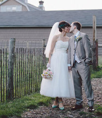 Strapless Country Style Tea Length Tulle Short 1950s Retro Wedding Dress,20102818
