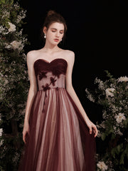 Strapless Maroon Glitter Long Prom Dress - DollyGown