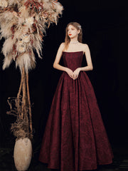 Strapless Maroon Prom Dress Formal Gown - DollyGown