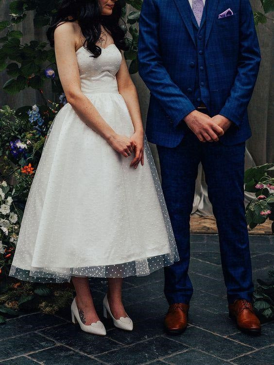 Strapless Rockabilly Polka Dot Tea Length 1950s Retro Short Vintage Wedding Ddress,20101601