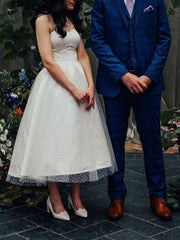 Strapless Rockabilly Polka Dot Tea Length 1950s Retro Short Vintage Wedding Ddress,20101601