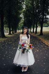 Strapless Rockabilly Polka Dot Tea Length 1950s Retro Short Vintage Wedding Ddress,20101601