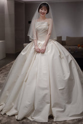Strapless Silk Ball Gown Cathedral Wedding Dress - DollyGown
