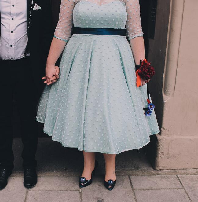 Plus Size Polka Dot Short Wedding Dress with Sleeves,20111657