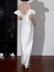 Stylish Satin Ankle Length Sheath Wedding Dress - DollyGown