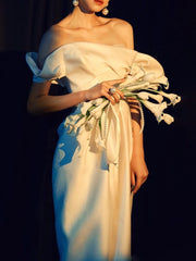 Stylish Satin Ankle Length Sheath Wedding Dress - DollyGown