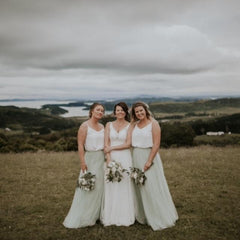 Casual Beach Tulle Summer Beach Two Piece Bridesmaids Sets,Boho Two Piece Long Bridesmaid Dresses,20081804-Dolly Gown