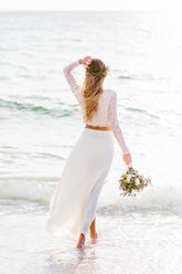 Summer Flowy Beach Lace Crop Top Chiffon Skirt Two Piece Wedding Dress,Bridal Separates Online,20082340