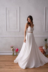 Summer Lace Chiffon Two Piece Wedding Dress - DollyGown