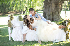 Summer Rustic Cap Sleeved Lace Top Two Piece Tulle Skirt Bridal Separates Wedding Dress,20082341