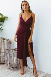 Tea Length Sheath Burgundy Summer Semi Formal Dress Prom Dress,GDC1319