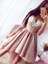 Trending Dusty Pink High Low Homecoming Dress/Prom Dress with lace appliques at neckline,#110506