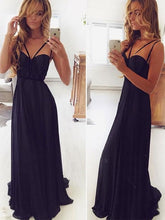 Trendy Flowy Navy Blue Long Chiffon A-line Prom Dress,20082015