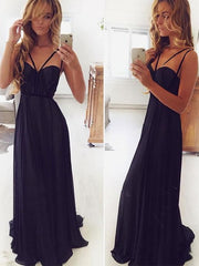 Trendy Flowy Navy Blue Long Chiffon A-line Prom Dress,20082015