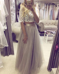 Trendy Off the Shoulder Lace Crop Top Bridal Separates with Grey Tulle Skirt,20082556