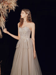 Tulle Flowy Boho Light Gray Prom Dress - DollyGown