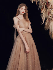 Tulle Maxi Champagne Prom Dress - DollyGown