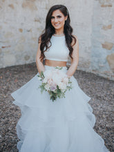 Crop Top Halter Organza Two Piece Wedding Dress with Ruffles Skirt,20081511-Dolly Gown