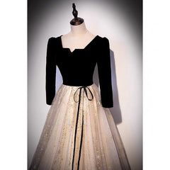 Unique Black Velvet Prom Dress with Glitter Bottom -DollyGown