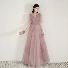 Unique Dusty Rose Long Flowy Prom Dress - DollyGown