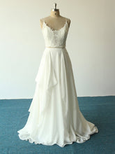 Unique Flowy Chiffon Spaghetti Straps Two Piece Crop Top Bridal Wedding Dress,20082227