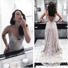 Unique Lace Prom Dress,Long Formal Dress,Low Back Prom Dress,MA109