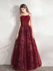 Unique Long Maroon Prom Dress - DollyGown