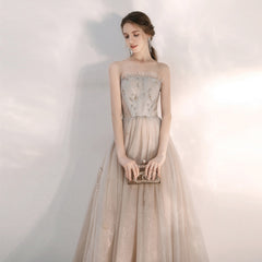 Unique Strapless Champagne Formal Prom Dress - DollyGown