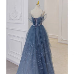 Unique Tulle Tiered Dusty Blue Prom Dress -DollyGown