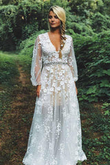 Unique Boho See Through A-line Rustic Country Wedding Dress, Vestido de novia ,GDC1242
